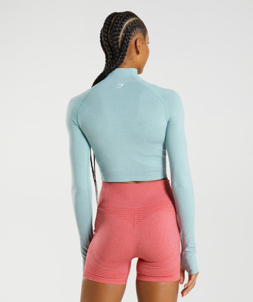 Women's Gymshark Vital Seamless 2.0 High Neck Midi Cropped Tops Light Blue | CA 83A056